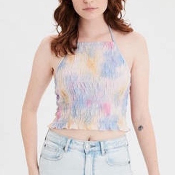 American Eagle Pastel Tie Dye Stretch Halter Top XL - Picture 1 of 9
